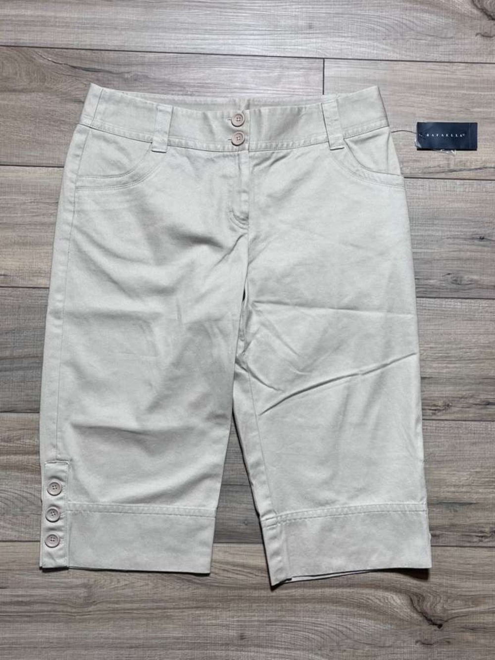 Rafaella‎ Women's Solid Cotton Twill Skimmer Capri Pants  Size 12 Khaki